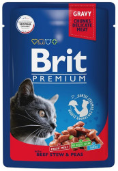 Brit Premium Cat Pouches (Говядина, горошек), 85г × 14шт