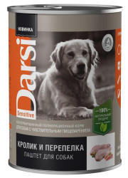 Darsi Консервы для собак с чувствительным пищеварением (Кролик и перепелка) 410г