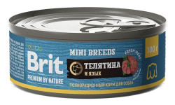 Brit Premium by Nature консервы для собак мелких пород (Телятина и язык), 100г × 12шт
